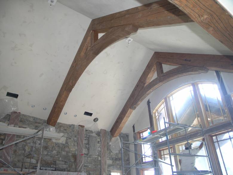 Douglas Fir S4S Timber Trusses / All materials were distressed and stained onsite